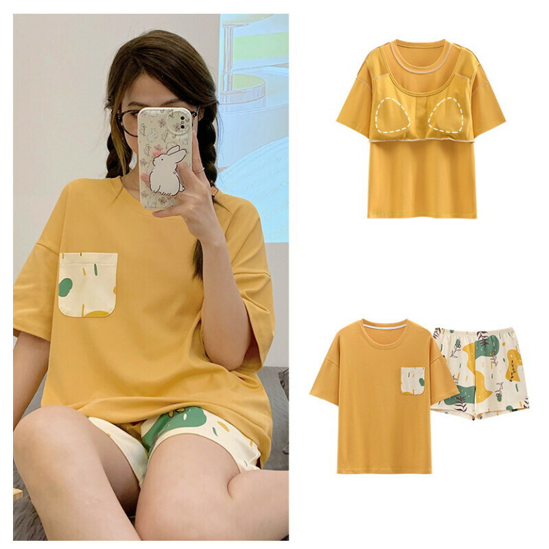熱推帶胸墊純棉短袖睡衣套裝 【M-XXL碼 SF-6204】【下單后聯絡客服確認發貨尺碼 】