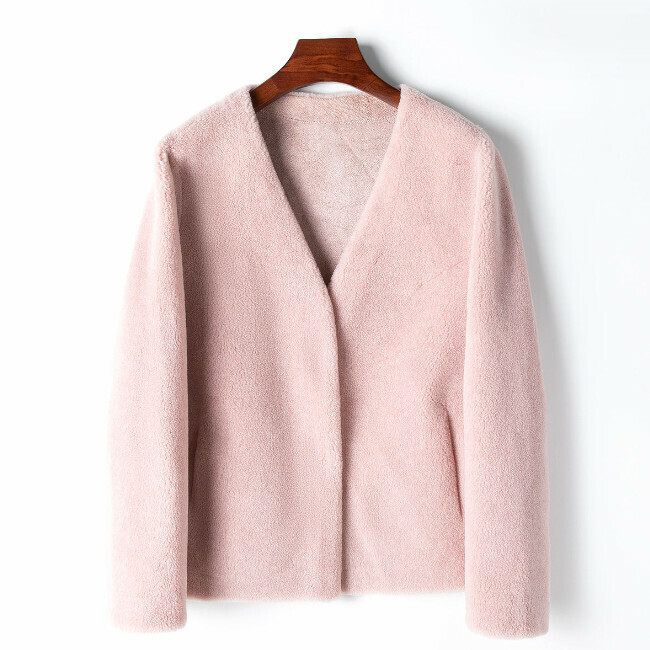 Hot selling V-neck wool particle jacket (M/L size) (Sakura pink) (contact customer service after placing the order to confirm the delivery size)