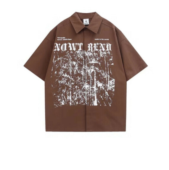 熱推印花短袖襯衫(咖啡色)【M-2XL碼】【下單後聯絡客服確認發貨尺碼】
