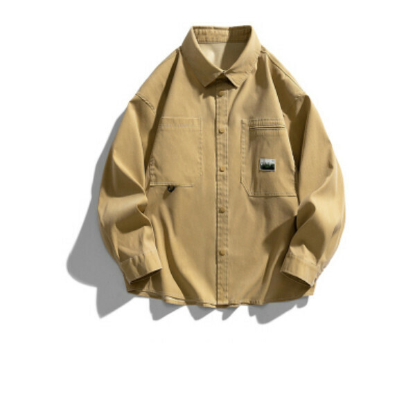 熱推做舊水洗長袖襯衫外套（卡其色）【M-3XL碼】【下單後聯絡客服確認發貨尺碼】
