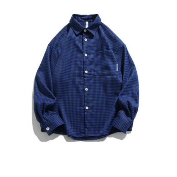 熱推復古格子長袖襯衫（藍色）【S-2XL碼】【下單後聯絡客服確認發貨尺碼】
