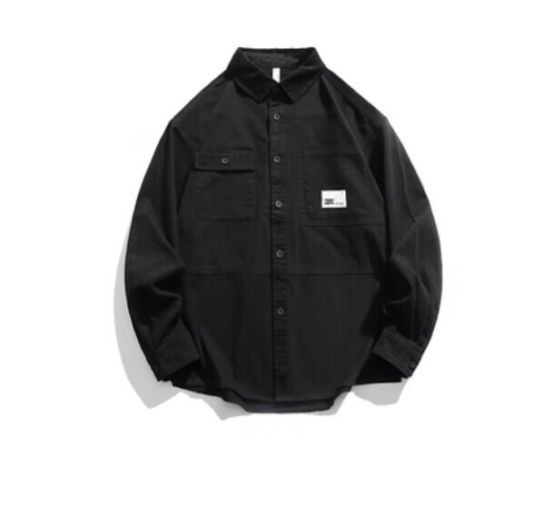 熱推工裝口袋純色長袖襯衫（黑色）【S-2XL碼】【下單後聯絡客服確認發貨尺碼】
