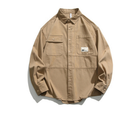 熱推工裝口袋純色長袖襯衫（卡其色）【S-2XL碼】【下單後聯絡客服確認發貨尺碼】