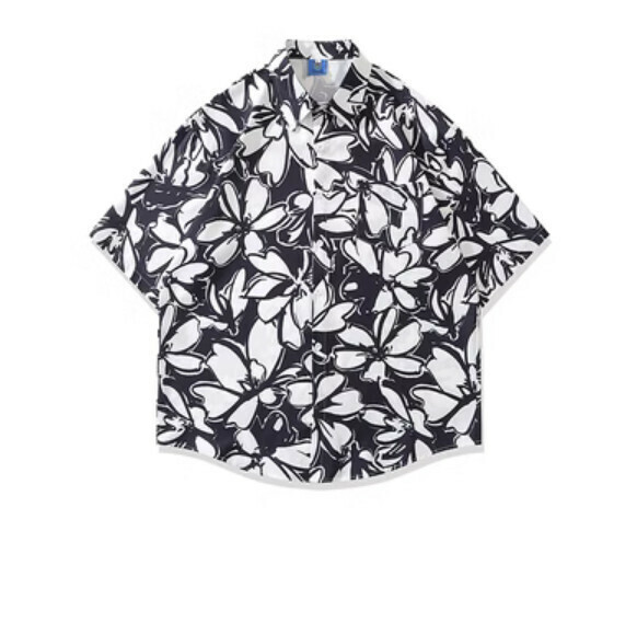 熱推夏季花卉滿印花短袖襯衫（黑色）【M-2XL碼】【下單後聯絡客服確認發貨尺碼】