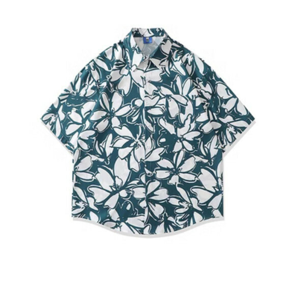 熱推夏季花卉滿印花短袖襯衫（綠色）【M-2XL碼】【下單後聯絡客服確認發貨尺碼】