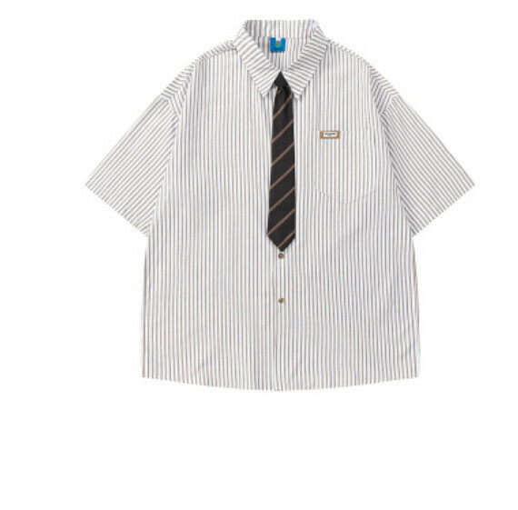 熱推夏季復古拼色條紋短袖襯衫（黃色）【M-XL碼】【下單後聯絡客服確認發貨尺碼】