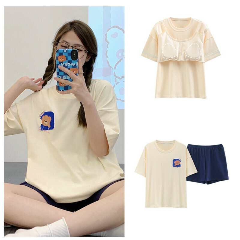 熱推帶胸墊純棉短袖睡衣套裝 【M-XXL碼 SF-6207】【下單后聯絡客服確認發貨尺碼 】