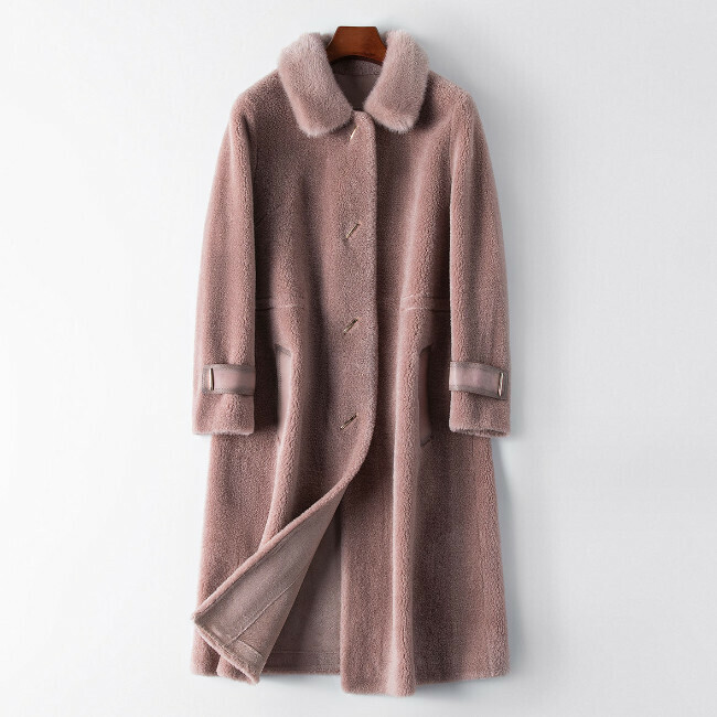 Hot selling long mink fur collar particle coat (S size) (light purple)