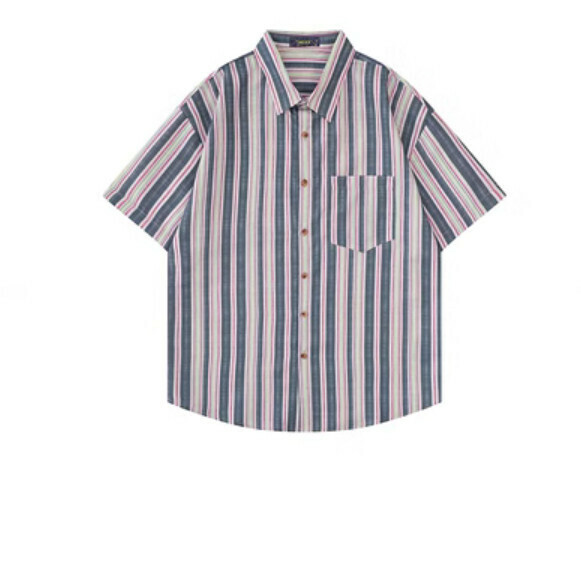熱推復古條紋短袖襯衫（灰色）【M-2XL碼】【下單後聯絡客服確認發貨尺碼】