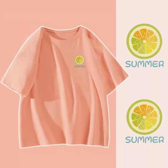 Hot selling pure cotton short-sleeved T-shirt [orange pink (lime fruit)] [S-3XL size] (please contact customer service to confirm the delivery size after placing the order)