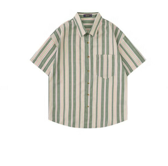 熱推復古條紋短袖襯衫（綠色）【M-2XL碼】【下單後聯絡客服確認發貨尺碼】