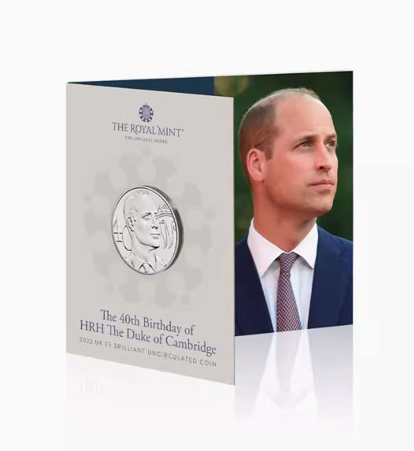 2022年英國劍橋公爵威廉王子誕辰40周年5英鎊銅鎳合金紀念幣卡裝