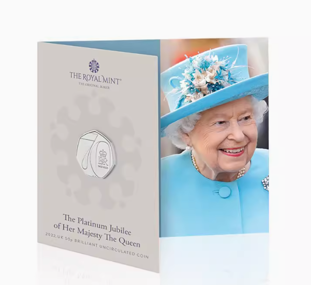 2022年英國發行女王伊莉莎白二世登基70周年鉑金禧年50便士卡幣