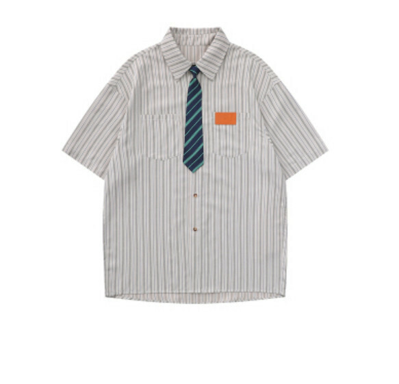 熱推豎條紋短袖襯衫（卡其色）【M-2XL碼】【下單後聯絡客服確認發貨尺碼】