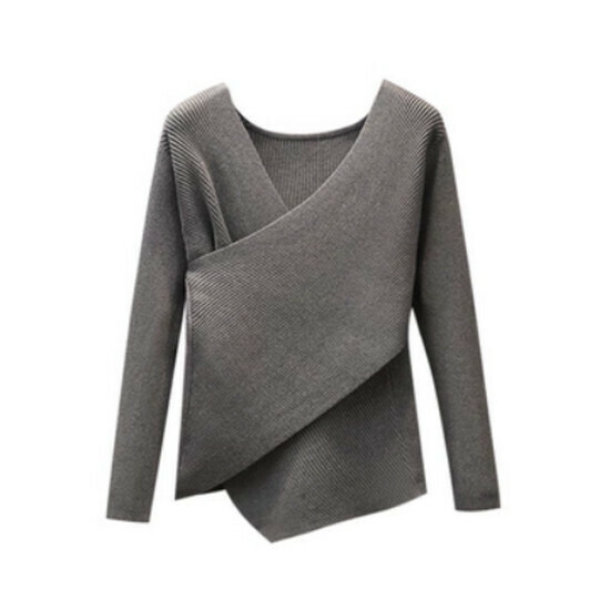 Hot selling irregular v-neck sweater [grey] [M-4XL size] (please contact customer service to confirm the delivery size after placing the order)