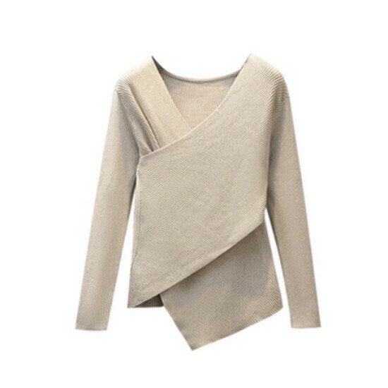 Hot selling irregular v-neck sweater [Apricot] [M-4XL size] (please contact customer service to confirm the delivery size after placing the order)