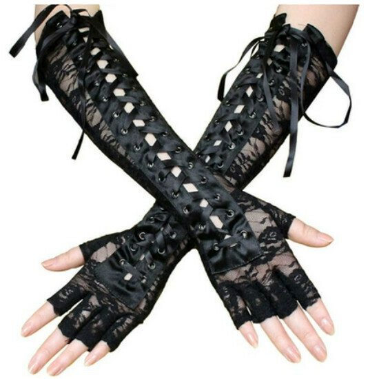 Hot Selling Half Finger Hollow Solid Color Lace Tie (Black, One Size)