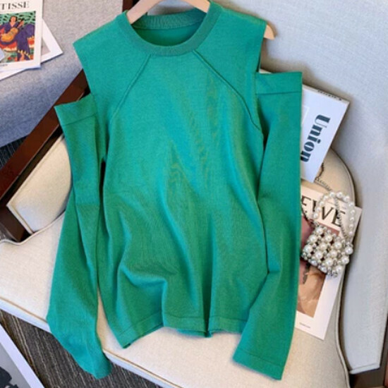 Hot selling off-shoulder knit top [green] [L-4XL size] (please contact customer service to confirm the delivery size after placing the order)