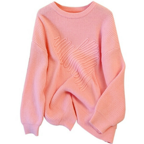 Hot selling loose long-sleeved knitted top [pink] [size L-4XL] (please contact customer service to confirm the delivery size after placing the order)