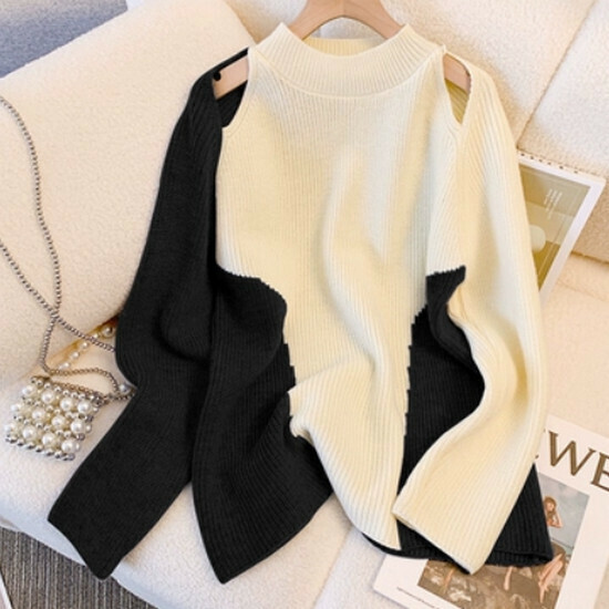 Hot selling off-shoulder sweater [Black] [M-4XL size] (please contact customer service to confirm the delivery size after placing the order)