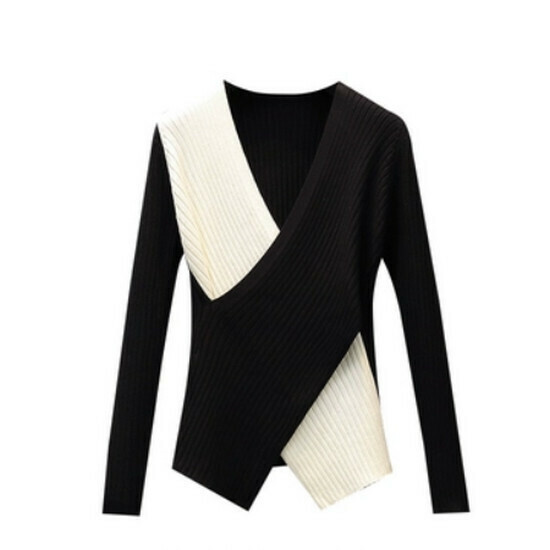 Hot selling slit V-neck sweater [black and apricot] [L-4XL size] (please contact customer service to confirm the delivery size after placing the order)