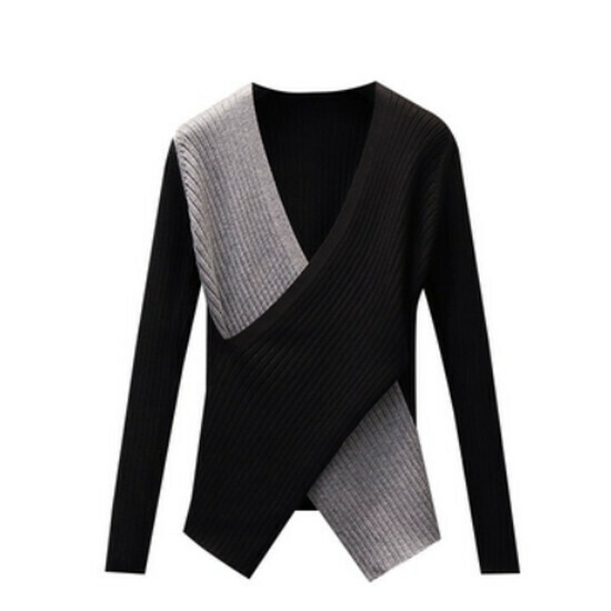Hot selling slit V-neck sweater [black and gray] [size L-4XL] (please contact customer service to confirm the delivery size after placing the order)