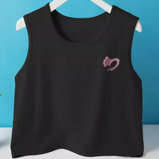 Hot selling short vest pure cotton [black (brush heart)] [S-2XL size] (please contact customer service to confirm the delivery size after placing the order)