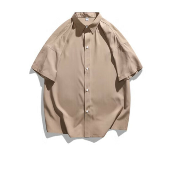 熱推夏季純色短袖襯衫（淺咖色）【M-3XL碼】【下單後聯絡客服確認發貨尺碼】