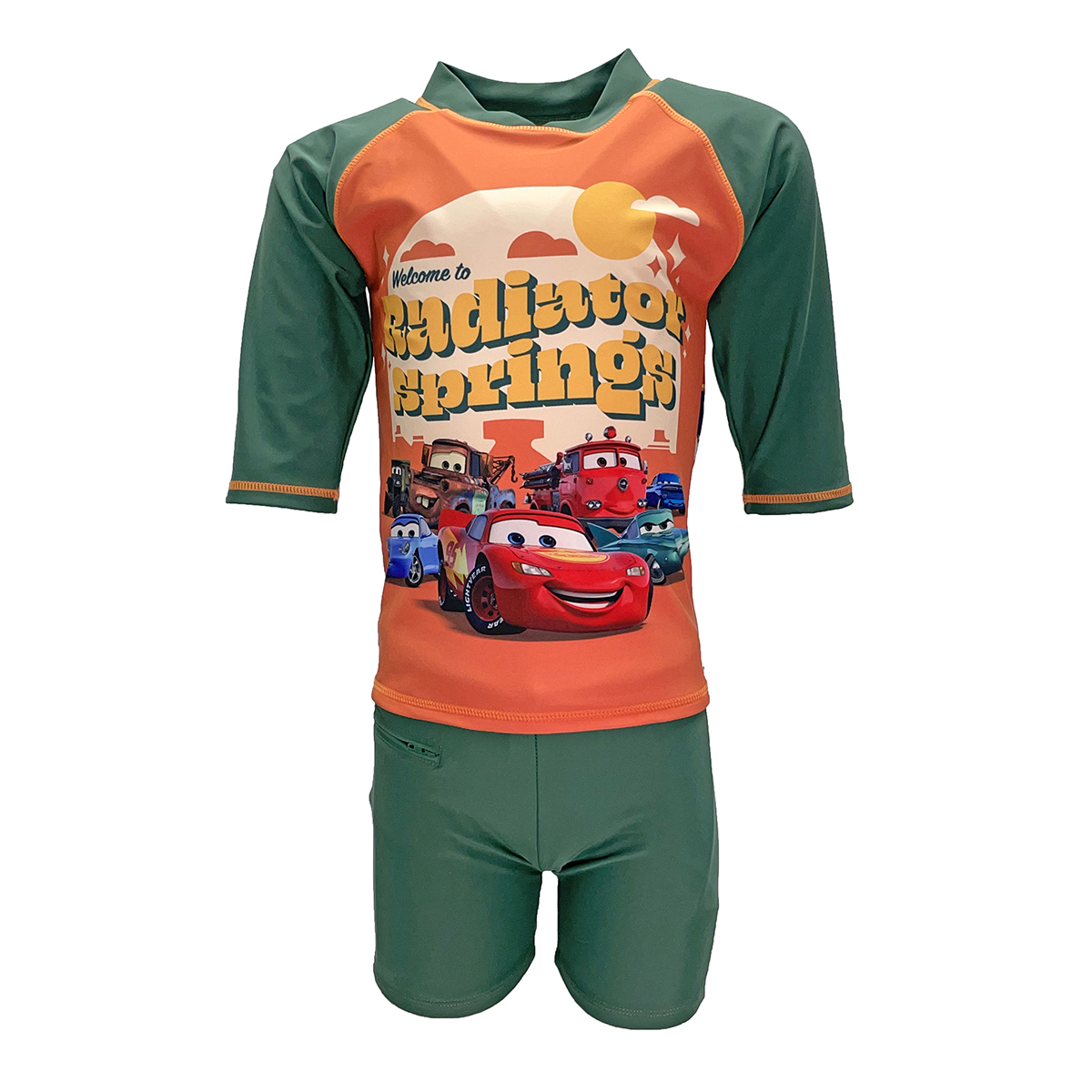 兒童反斗車王游泳防曬套裝 - 深綠