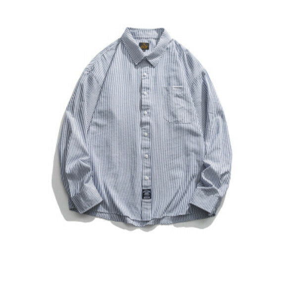 熱推復古豎條紋長袖襯衫（藍色）【M-2XL碼】【下單後聯絡客服確認發貨尺碼】