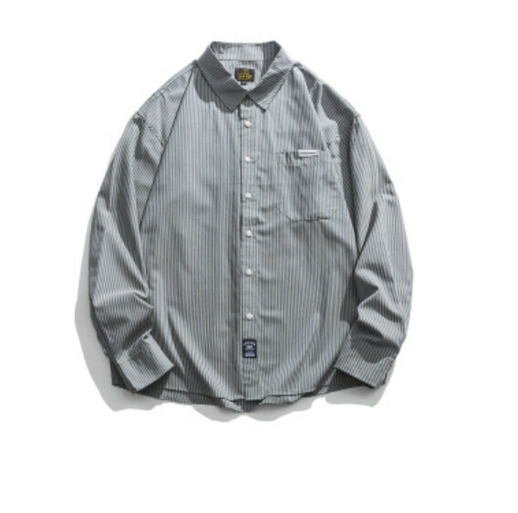 熱推復古豎條紋長袖襯衫（灰色）【M-2XL碼】【下單後聯絡客服確認發貨尺碼】