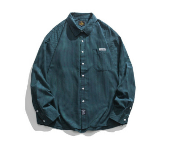 熱推復古豎條紋長袖襯衫（綠色）【M-2XL碼】【下單後聯絡客服確認發貨尺碼】