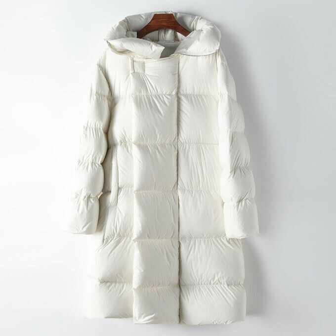 熱賣白鴨絨連帽長款羽絨服(均碼)(米白色)