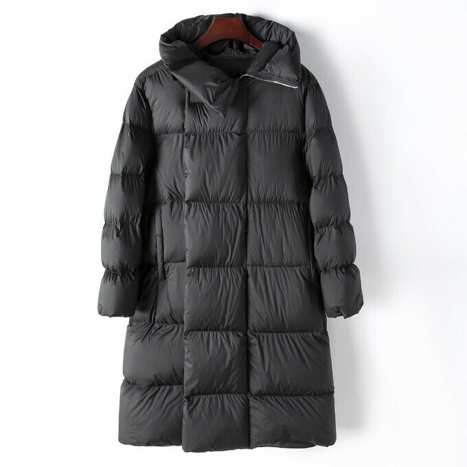 熱賣白鴨絨連帽長款羽絨服(均碼)(黑色)
