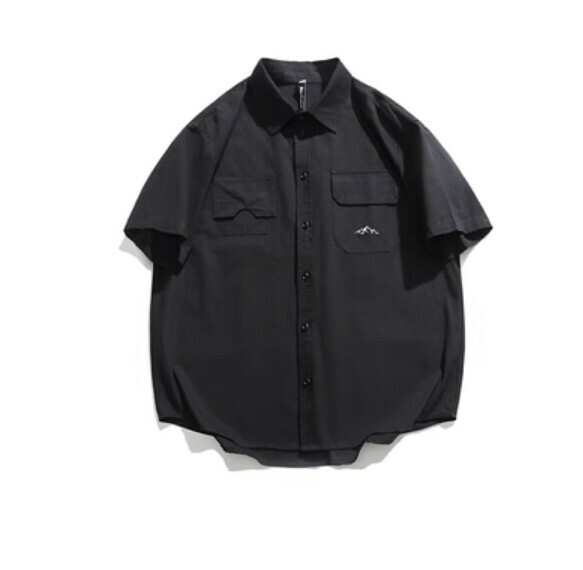 熱推復古簡約純色短袖襯衫（黑色）【M-2XL碼】【下單後聯絡客服確認發貨尺碼】