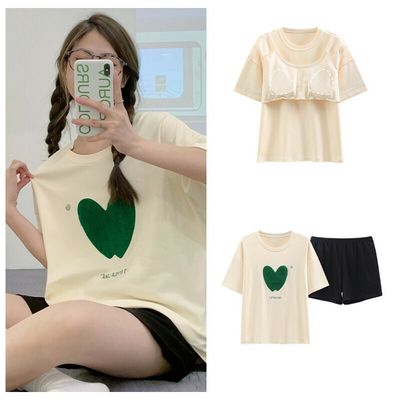 熱推帶胸墊純棉短袖睡衣套裝 【M-XXL碼 SF-6208】【下單后聯絡客服確認發貨尺碼 】