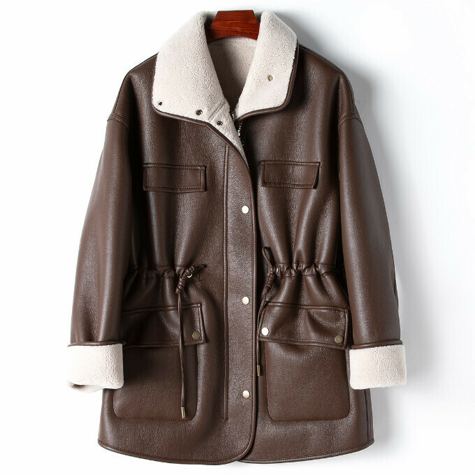 Hot selling reversible eco-leather jacket (size M/L) (brown) (contact customer service after placing order to confirm delivery size)