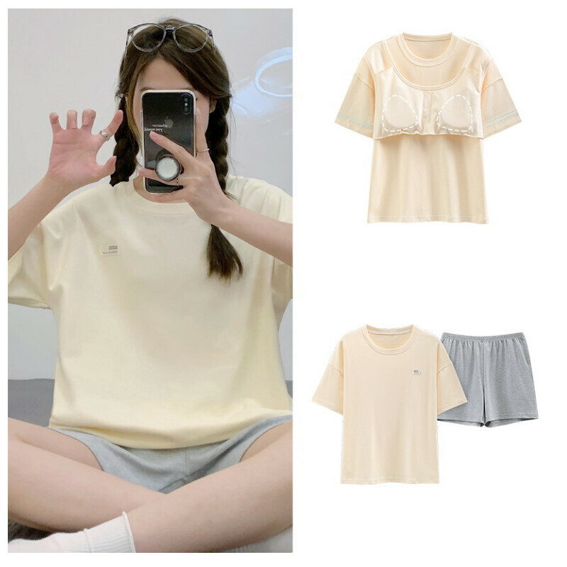 熱推帶胸墊純棉短袖睡衣套裝 【M-XXL碼 SF-6210】【下單后聯絡客服確認發貨尺碼 】