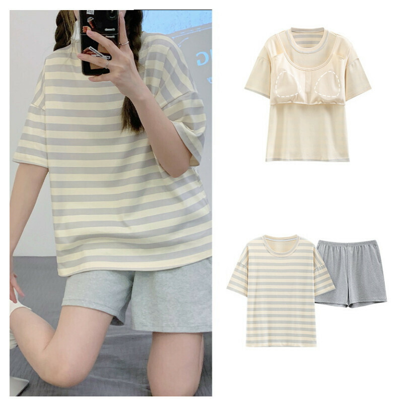熱推帶胸墊純棉短袖睡衣套裝 【M-XXL碼 SF-6211】【下單后聯絡客服確認發貨尺碼 】