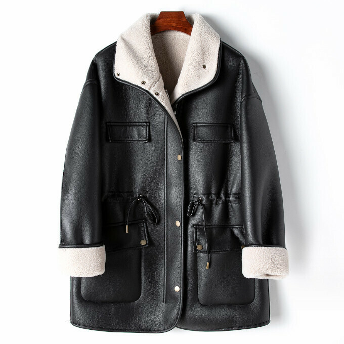 Hot selling reversible eco-leather jacket (M/L size) (black) (contact customer service after placing order to confirm delivery size)