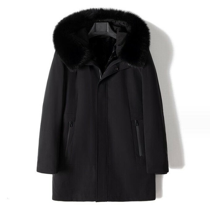 Hot Selling Mink Lined Fox Fur Collar Hooded Jacket (L-2XL Size) (Black) (Contact customer service after placing the order to confirm the delivery size)