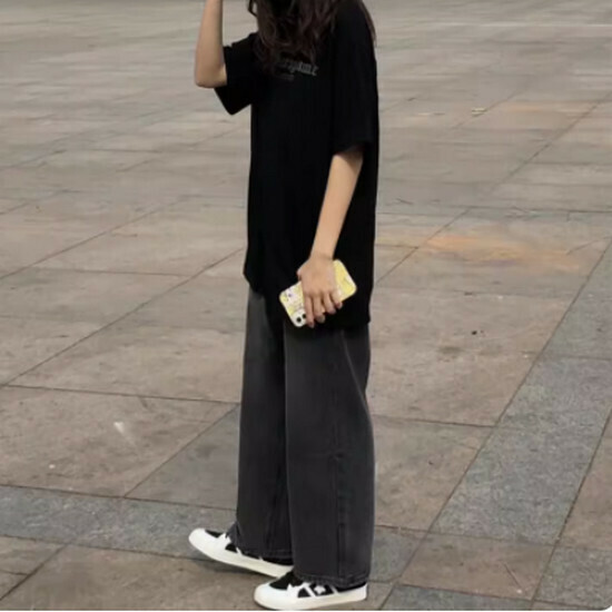 熱賣直筒牛仔褲【黑灰色】【S-2XL】（下單後請聯絡客服確認發貨尺碼）