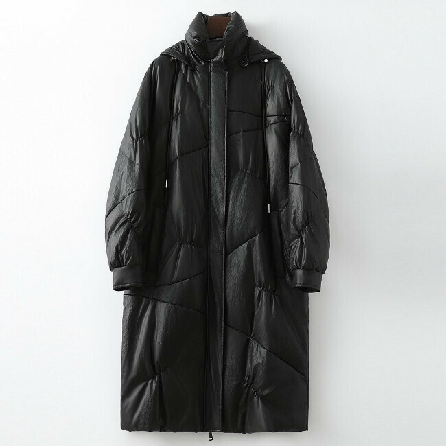 Hot Selling Hooded Long Sheepskin Women's Jacket (M-XL) (Black) (Contact customer service after placing order to confirm delivery size)