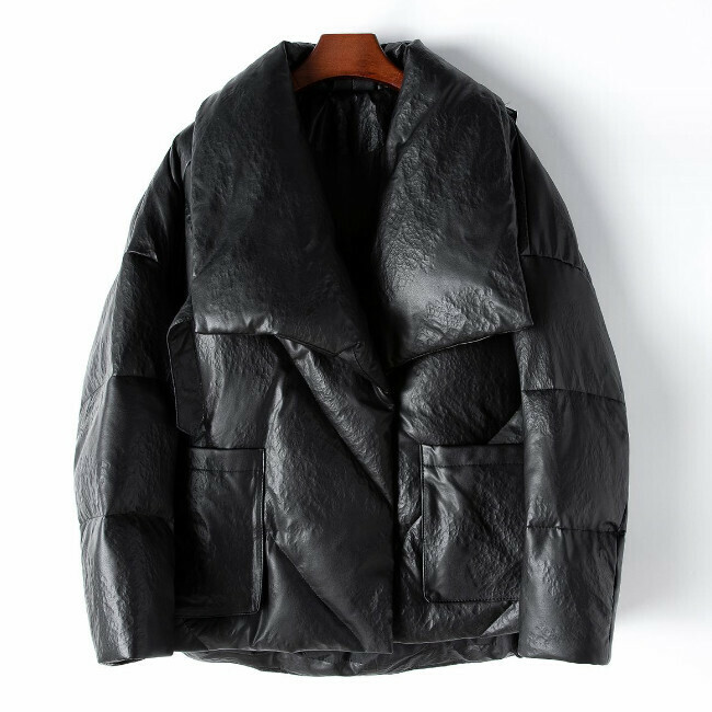 熱賣石頭紋皮羽絨服(L/XL碼)(黑色)(下單後聯絡客服確認發貨尺碼)