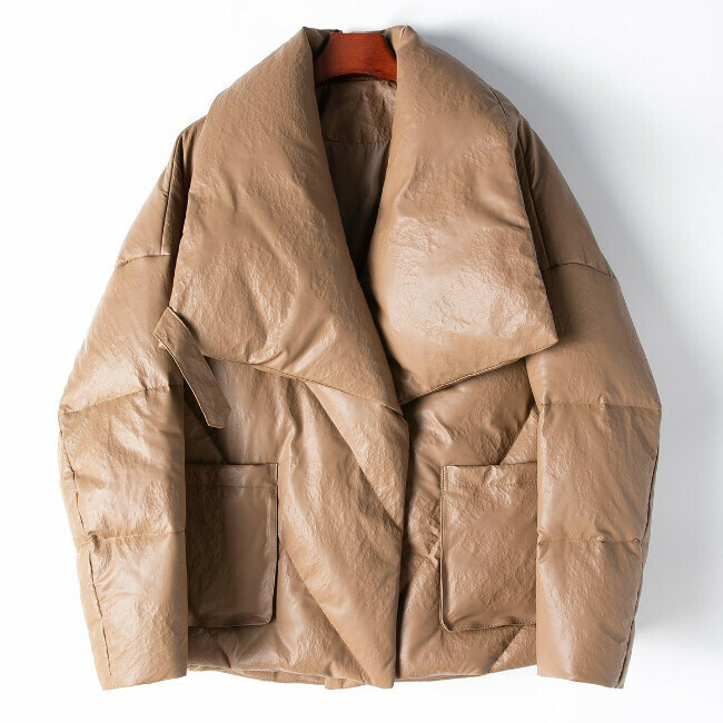 熱賣石頭紋皮羽絨服(M/XL碼)(深卡其)(下單後聯絡客服確認發貨尺碼)