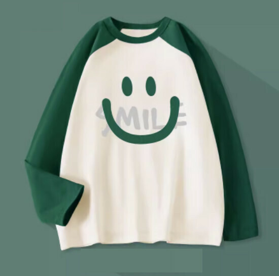 Hot selling raglan long-sleeved T-shirt [green (dark green smile)] [S-2XL] (please contact customer service to confirm the delivery size after placing the order)