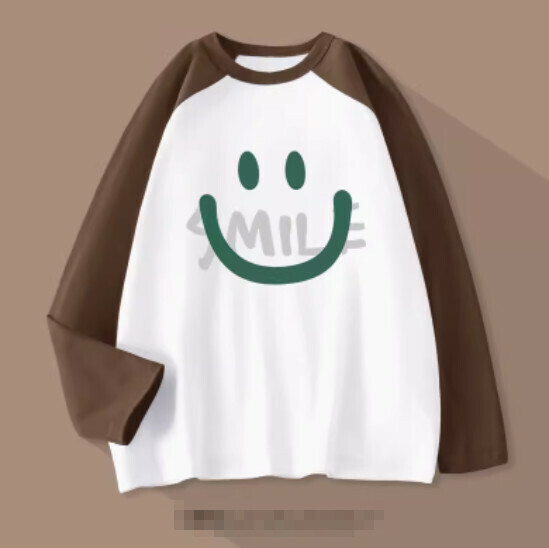 Hot selling raglan long-sleeved T-shirt [Coffee color (dark green smile)] [S-2XL size] (please contact customer service to confirm the delivery size after placing the order)