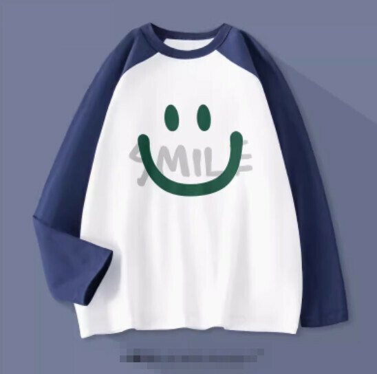 Hot selling raglan long-sleeved T-shirt [Navy Blue (Dark Green Smile)] [S-2XL size] (please contact customer service to confirm the delivery size after placing the order)