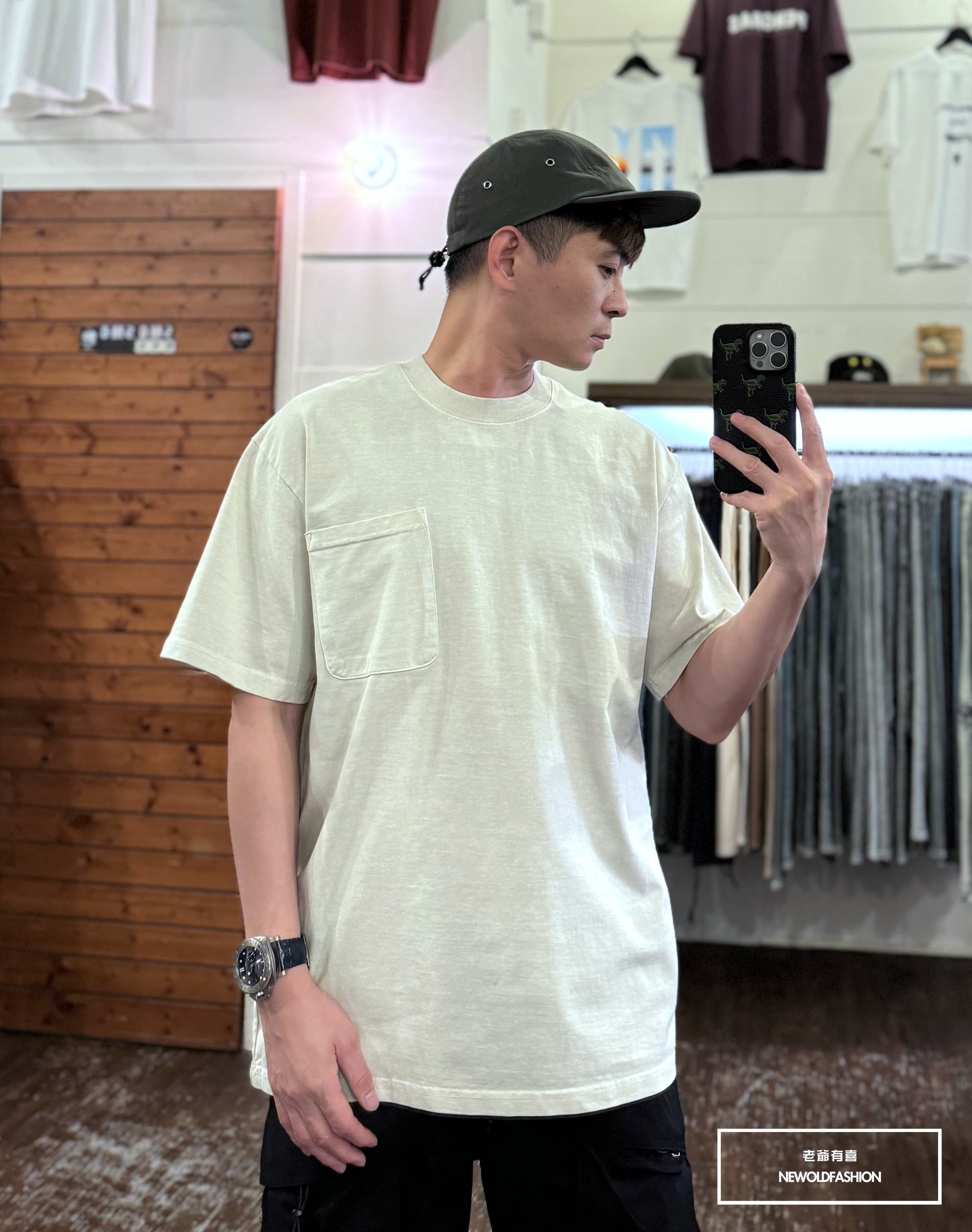 『新品上市』重磅仿舊口袋短T(NOF2405S003)-米