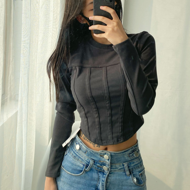 Hot selling short round neck long-sleeved bottoming shirt (charcoal gray) (S/M size) (contact customer service after placing the order to confirm the delivery size)